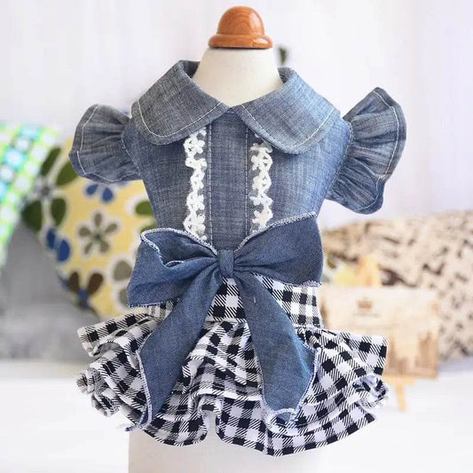 New Pet Denim Summer Dress with Flying Sleeves - FurryJoyPets