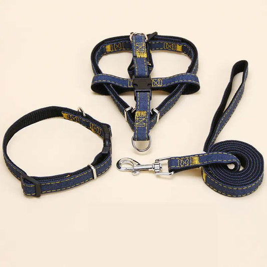 Denim Pet Leash with Wear-Resistant Chest Strap - FurryJoyPets