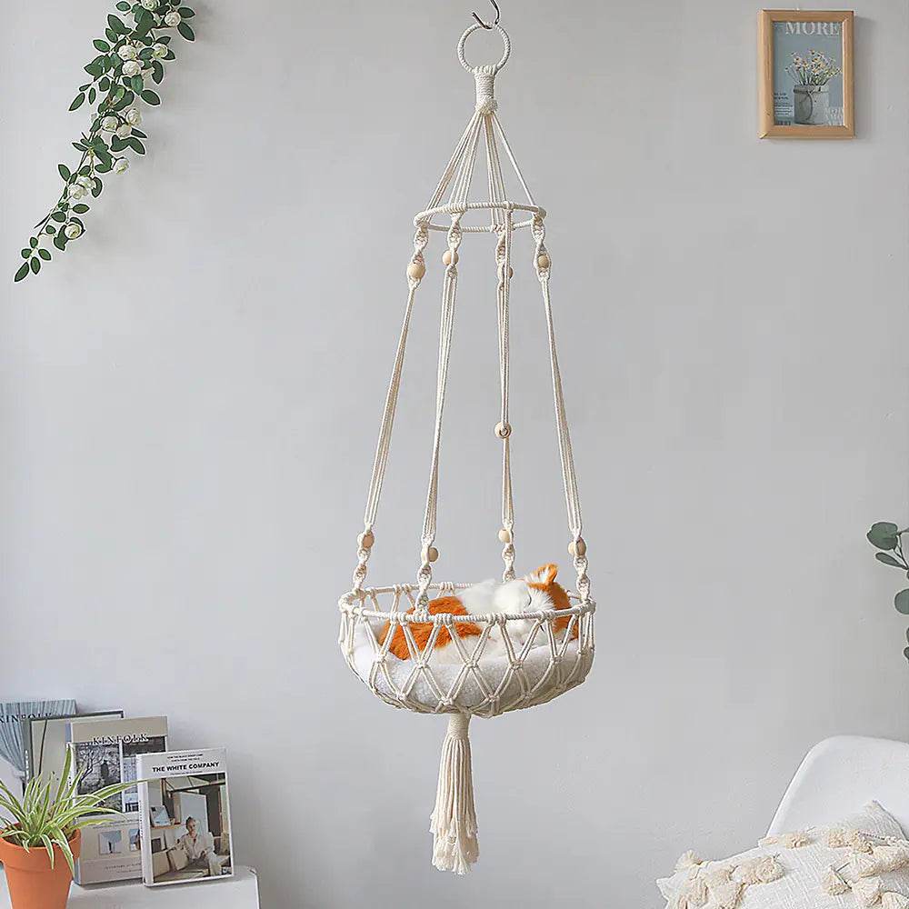 Large Macrame Cat Hammock Hanging Swing Bed - FurryJoyPets