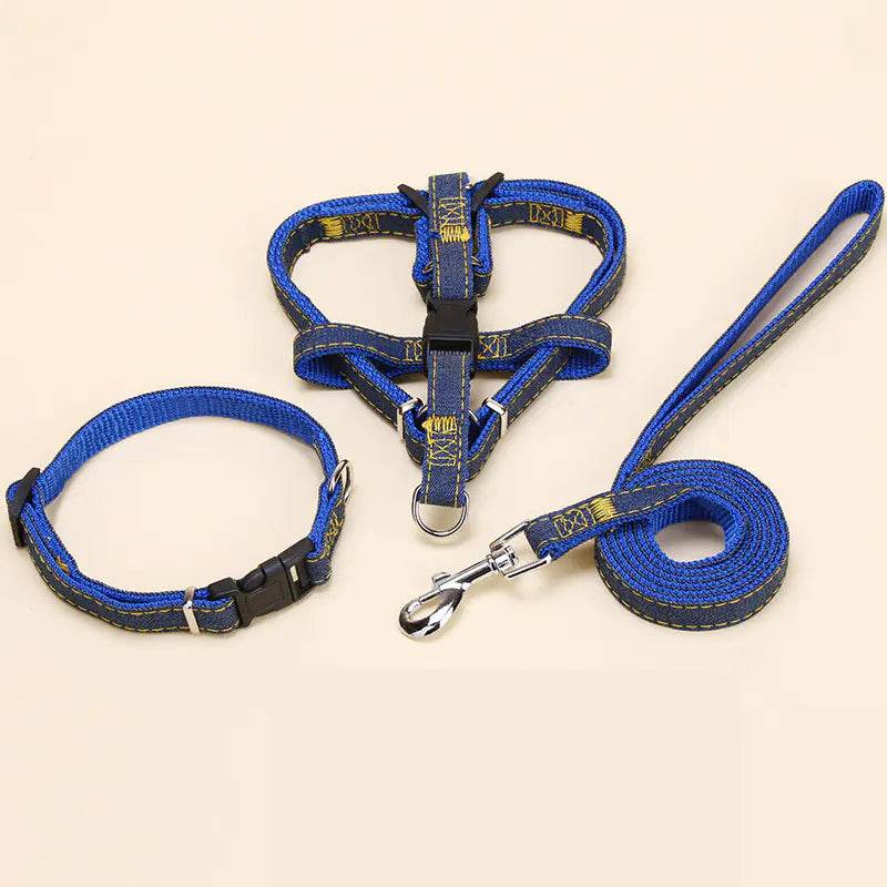 Denim Pet Leash with Wear-Resistant Chest Strap - FurryJoyPets