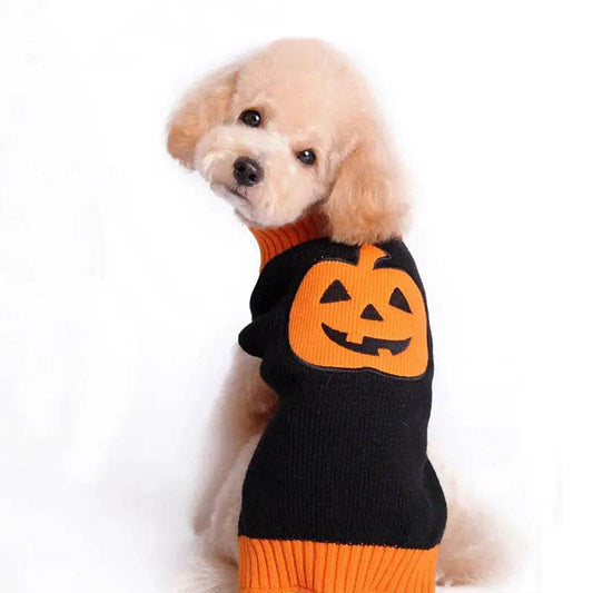 Knitted Pumpkin Sweater for Dogs - Halloween Theme - FurryJoyPets