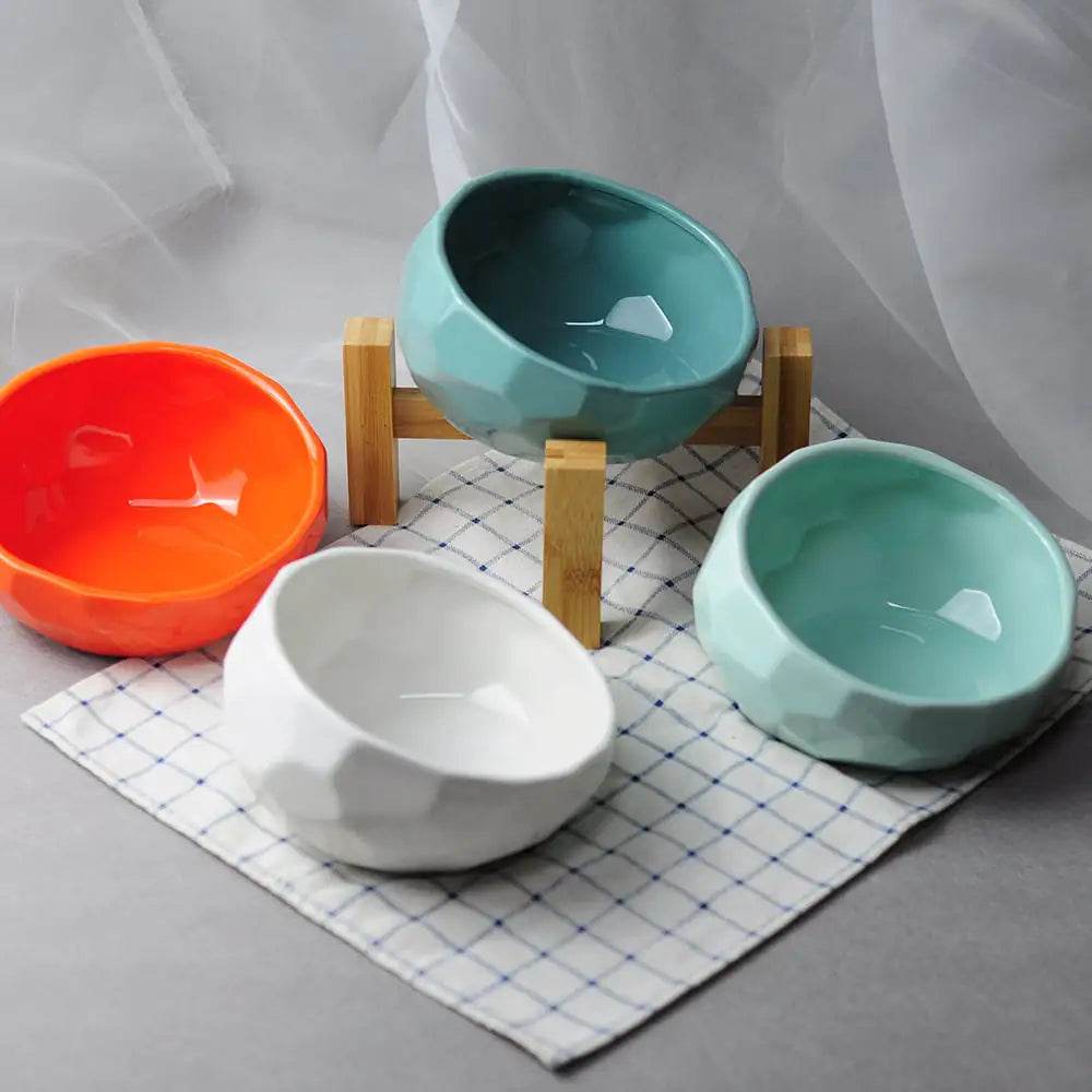 Ceramic Pet Bowl for Cats and Dogs with Oblique Mouth - FurryJoyPets